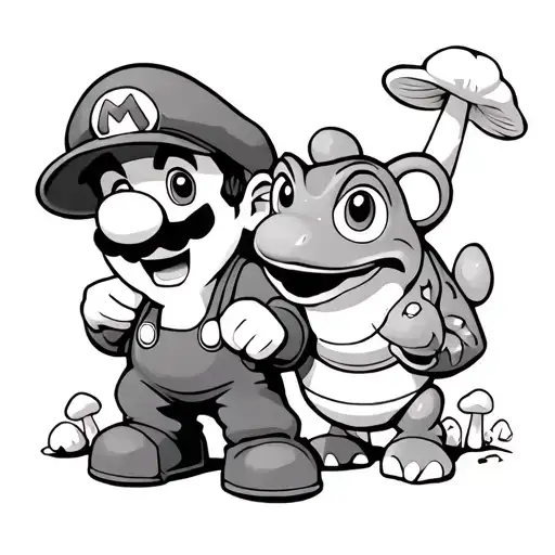 super mario and toad eating mushrooms tattoo design idea