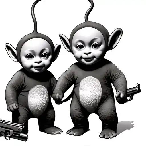 Teletubbies with gun tattoo design idea