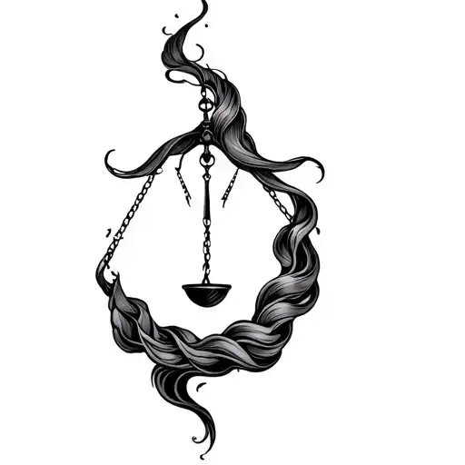 Libra scale Aquarius waves flowing hair swimming tattoo design idea