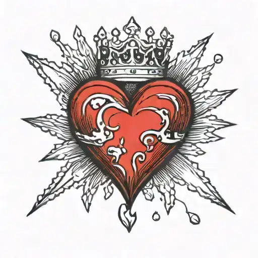 small red broken heart with crown on top tattoo design idea