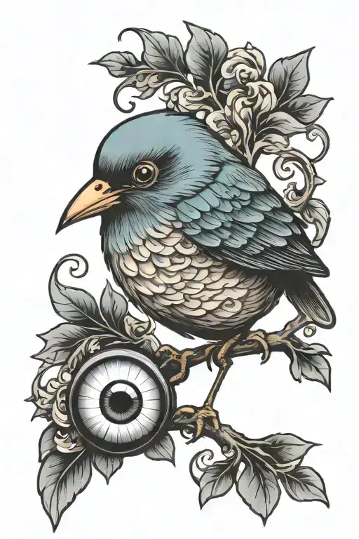 bird holding an eyeball tattoo design idea