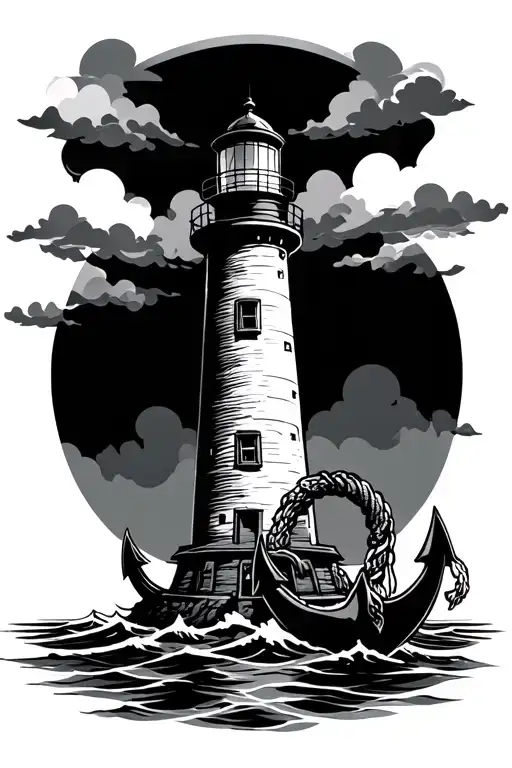 lighthouse and anchor with tattoo design idea