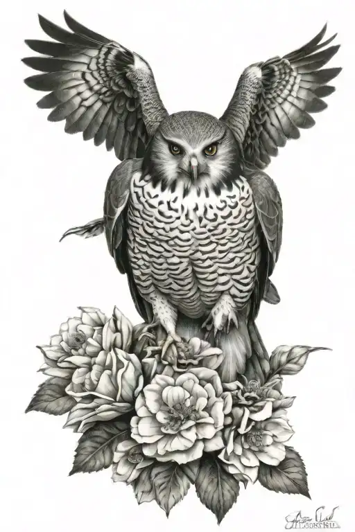lis flower and peregrine hawk tattoo design idea