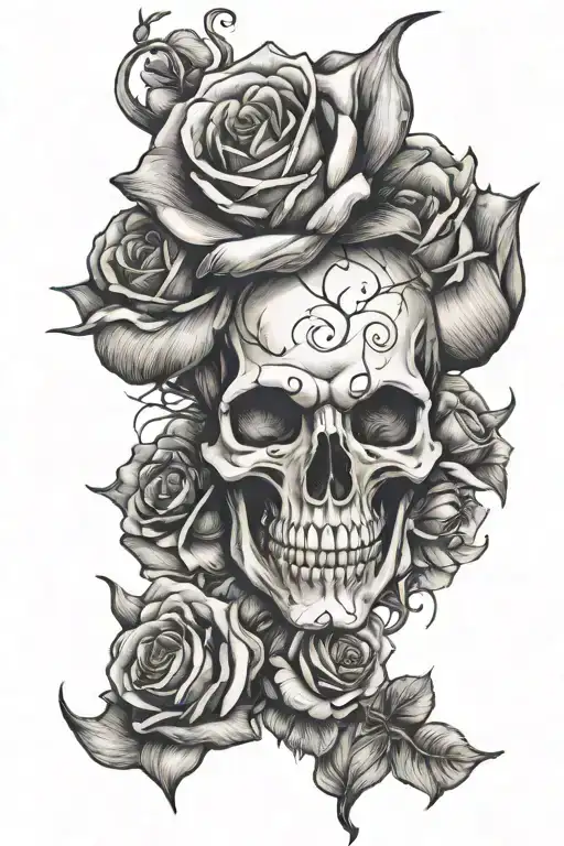 roses and devil horns tattoo design idea