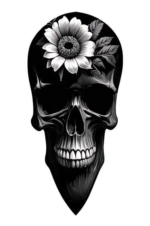 skull an flowers tattoo design idea