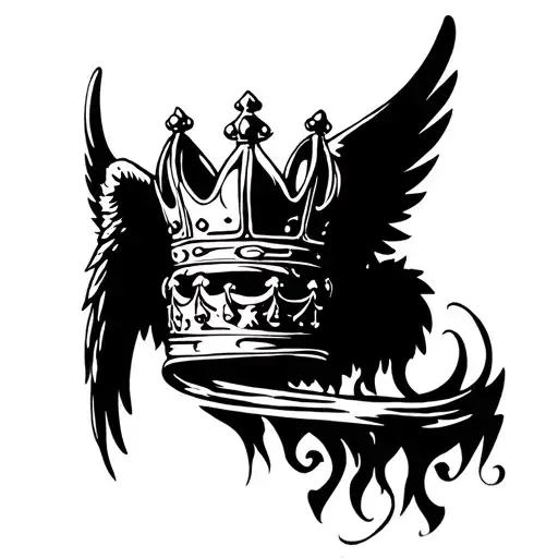 A King crown with Angel wings in memory of someone deceased tattoo design idea