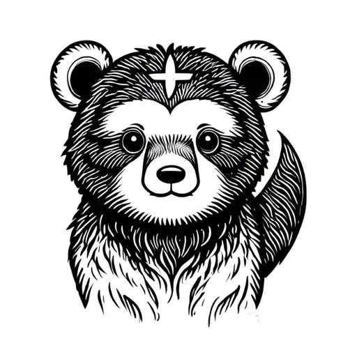 cute bear cub with north star tattoo design idea