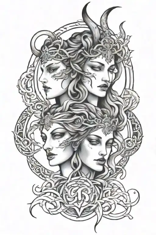 triple goddess hekate three faces tattoo design idea