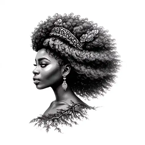 African queen hair is a tree growing tattoo design idea