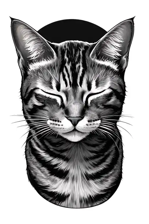 sleeping tabby cat face tattoo design idea