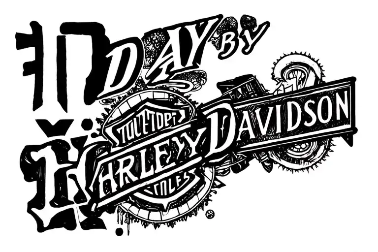 "Day by day" cross and harley davidson tattoo design idea
