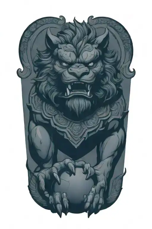 Foo dog holding ball tattoo design idea