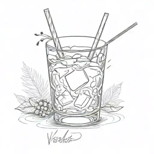 a glass of vodka with a bent straw  tattoo design idea