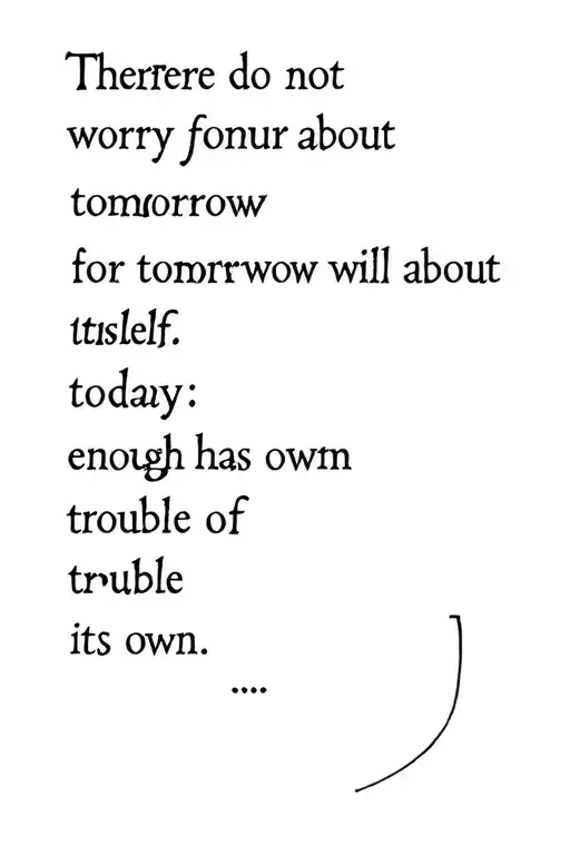 Text "Therefore do not worry about tomorrow for tomorrow will worry about itself. today has enough trouble of its own." tattoo design idea