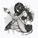 bend over,slim thick goth girl,emo, nude,sexy,lingerie,introverted,,long black hair, naked,fishnet,skirt,big butt,nails tattoo design idea