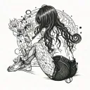 bend over,slim thick goth girl,emo, nude,sexy,lingerie,introverted,,long black hair, naked,fishnet,skirt,big butt,nails tattoo design idea