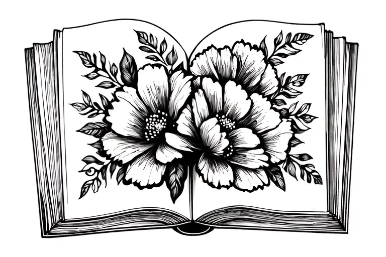 open book with flowers tattoo design idea
