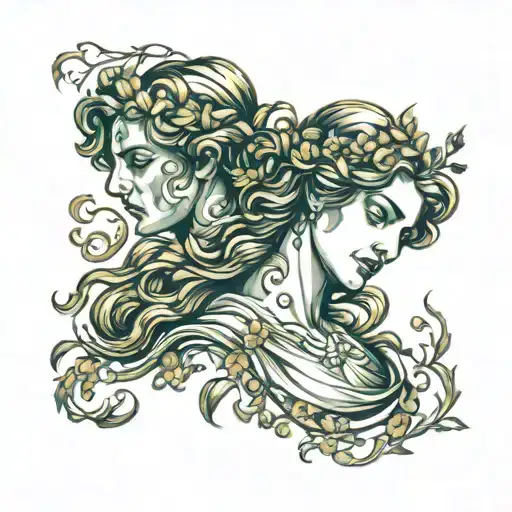 antic orpheus and eurydice as a classical painting tattoo design idea
