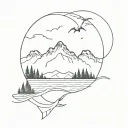 overcome ocean and mountains tattoo design idea