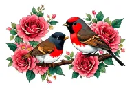rose and sakura with sparrow  tattoo design idea
