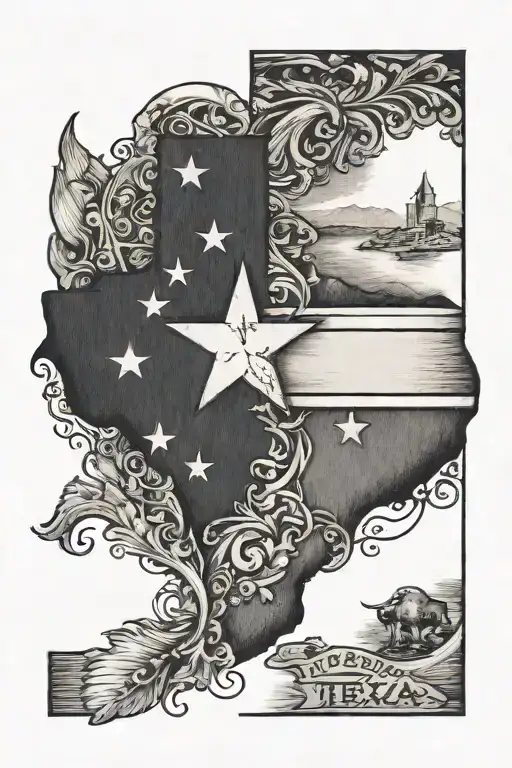 Texas and  longhorn and Texas flag tattoo design idea