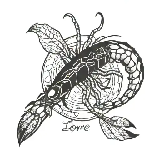 shrimp and the inscription love tattoo design idea