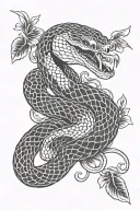 irezumi in black and white of a snake holding a crow tattoo design idea