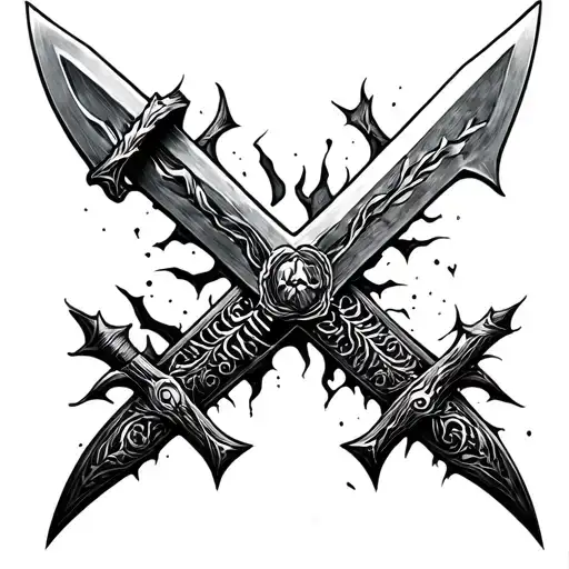 Broken double edge sword tattoo design idea