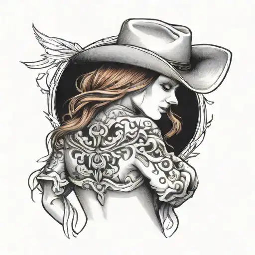 sexy, bare butt, topless, redhead, cowgirl, small boobs, looking over shoulder, tattoo ideas designs tattoo design idea