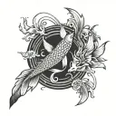 koi fish, japanese cranes and smoke design arm tattoo tattoo design idea