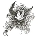 koi fish, japanese cranes and smoke design arm tattoo tattoo design idea