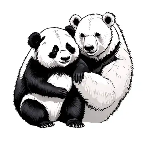 fearce polar bear protecting a baby panda bear tattoo design idea