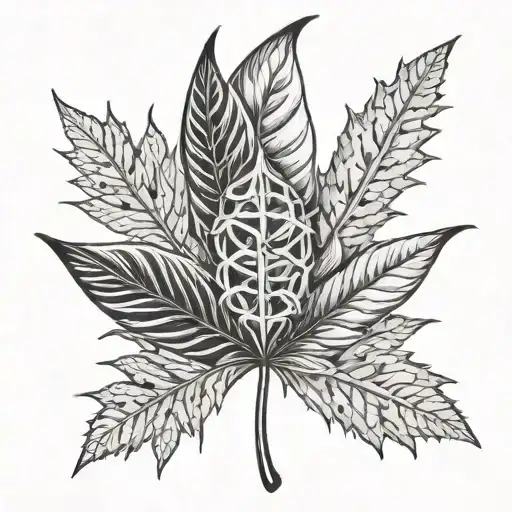 ketamin lsd mdma kokain und weed leaf intertwined within tattoo design idea