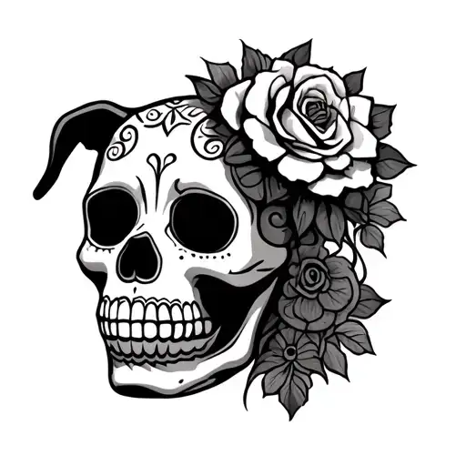 dog sugar skull tattoo design idea