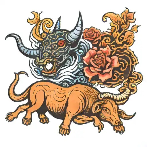 scorpio and taurus and a dog japanese style tattoo tattoo design idea
