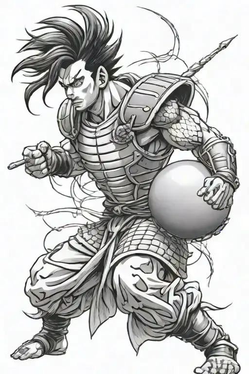 japanese style gladiator with something realted to dragon ball z tattoo design idea