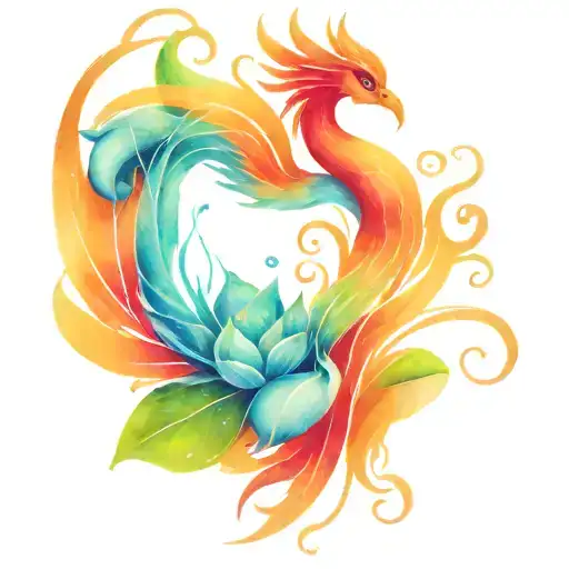 phoenix with lotus flower tattoo design idea