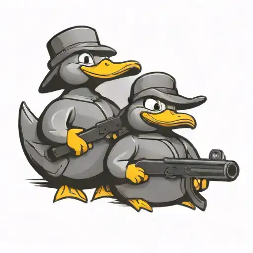 CARTOON DUCKS WITH FIREARMS tattoo design idea