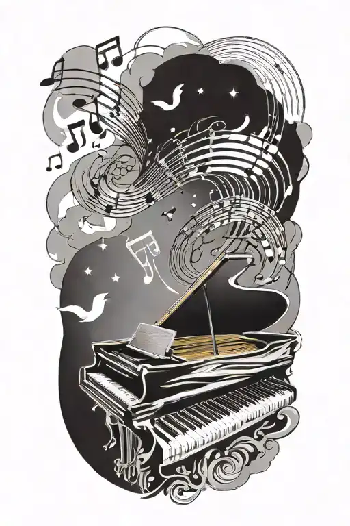 Music Notes Floating In The Sky black and white piano keys tattoo design idea