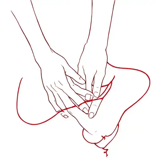 two hands with a red string tattoo design idea