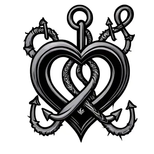 anchor intertwined hearts surrounded infinity sign tattoo design idea