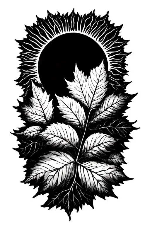 sun with maple leaf shaped like tattoo design idea