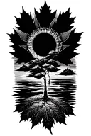 sun with maple leaf shaped like tattoo design idea