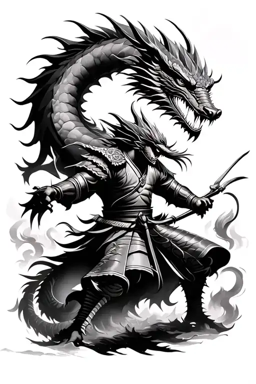 samurai fighting a dragon tattoo design idea