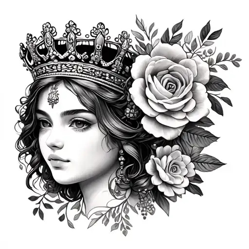Nao with a Spanish crown and flowers tattoo design idea
