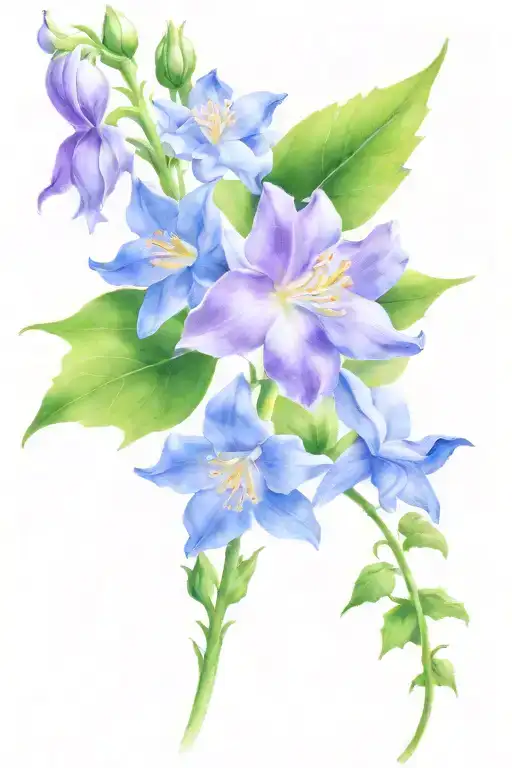 larkspur, lotus, gladiolus, morning glory, aster, holly and four leaf clover tattoo design idea