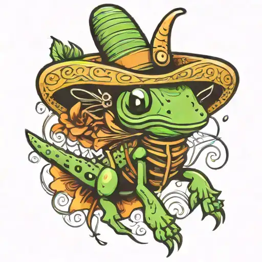 mariachi grasshopper on a party barge tattoo design idea
