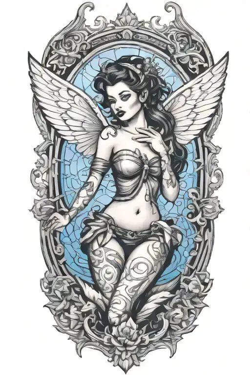 pinup fairy emerging from an open book tattoo design idea