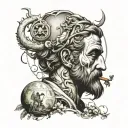 General concept: A scene that encompasses the balance, reason and moderation of Aristotle with the serenity, detachment  tattoo design idea