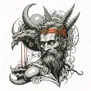 General concept: A scene that encompasses the balance, reason and moderation of Aristotle with the serenity, detachment  tattoo design idea